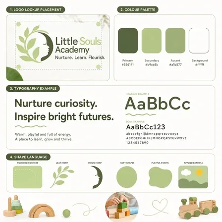 A Tickaboo brand kit: logo, colours, type and shapes generated from one centre