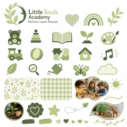 Brand kit icons, patterns and photo frames in the centre's colours
